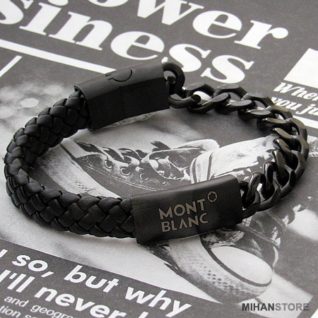 دستبند چرم و استیل طرح مون بلان Mont Blanc