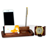 خرید پستی ست رومیزی چوبی جا موبایلی و ساعت