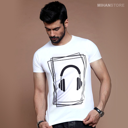 تی شرت مردانه طرح هدفون (سفید) Headphone