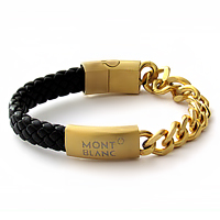 خرید پستی دستبند چرم و استیل طرح Mont Blanc